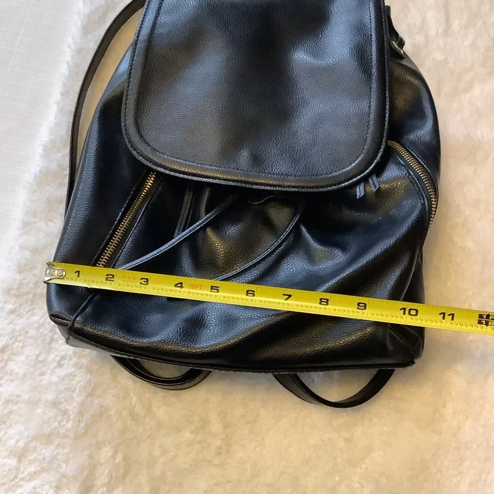 Faux Leather Black Drawstring Backpack Bucket Shoulder Bag